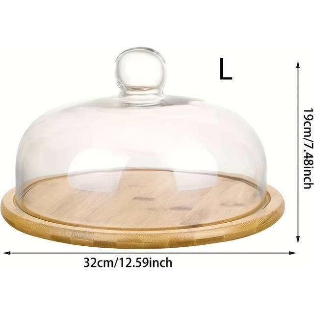 TEMU 1 Set Wooden Glass Cake Stand With Clear Dome Cover - Home, Party, Restaurant, Picnic, And Wedding Celebrations, Party Cake Stand | Clear Dome Cover | Wooden Base, Cake Decorations