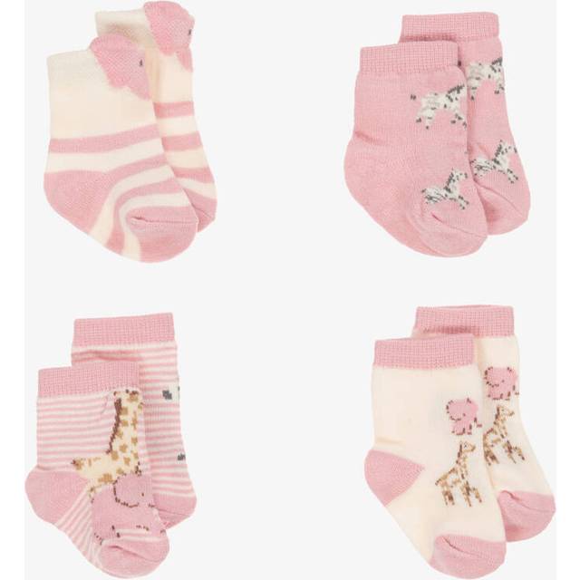 Mayoral Newborn Baby Girls Pink Cotton Safari Animal Socks (4 Pack) - 6 month