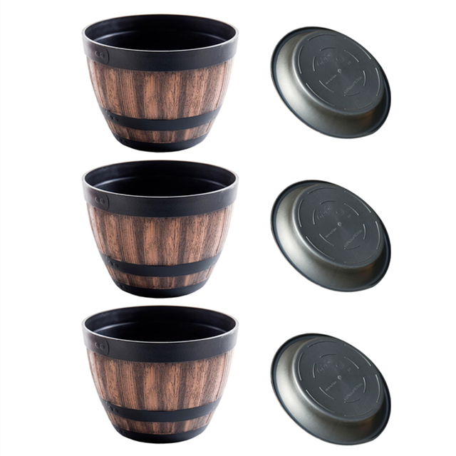 Flower Pots, Whiskey Plastic Pots Imitation Wine Design,for Garden Plants(3PCS),22.8cm