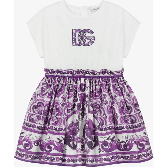 Dolce & Gabbana Girls Majolica Logo Dress in Purple 6 Years By Childsplay Clothing