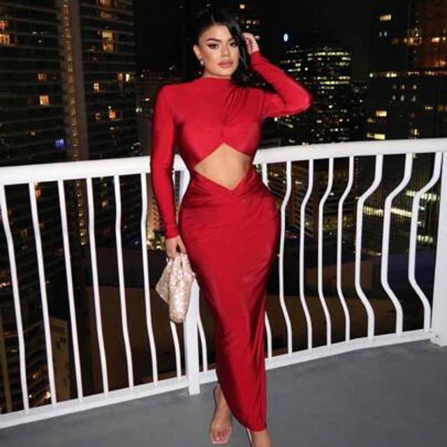 SHEIN Red Cocktail Dress For Night Club, Ball Party, Autumn/Winter,Prom Dress