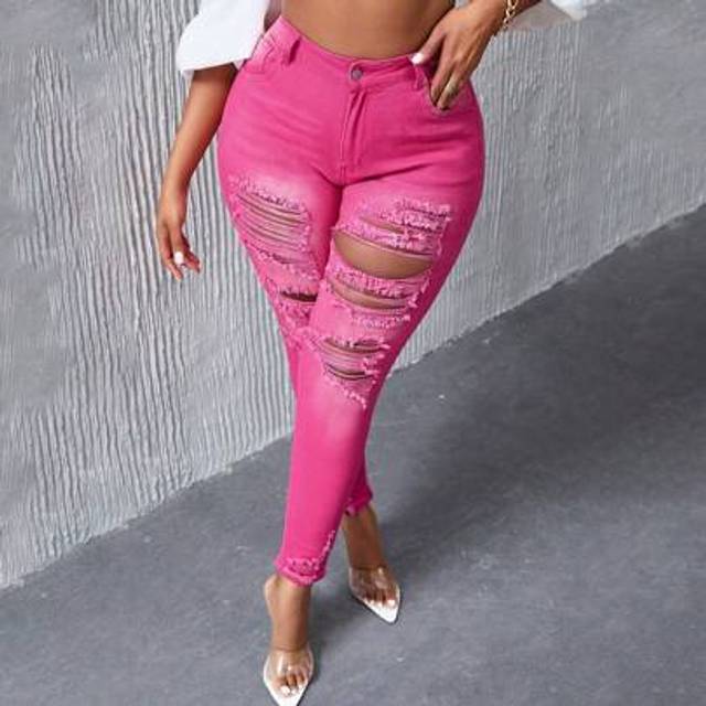 SHEIN Plus Size Slim Fit Ripped Jeans