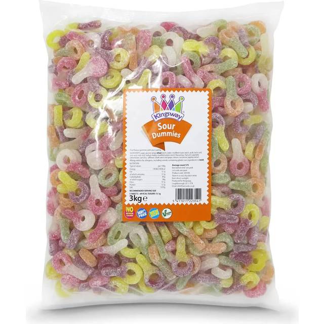 Kingsway Sweets Bulk Wholesale Bags, Pick n Mix, Fizzy, Non Fizzy, Jellies, Classic Sweets (Kingsway Sour Dummies, 3KG Bulk Bag)