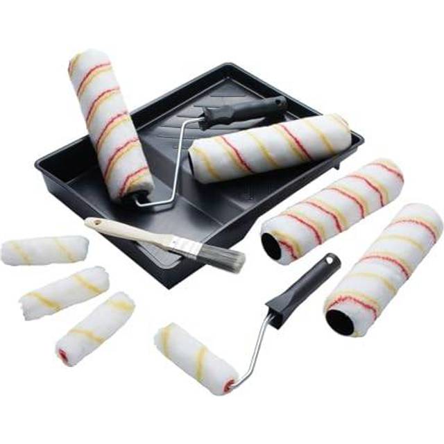 "12 Piece Ultimate Emulsion Paint Roller Set, 4X 9"" + 4X Mini Paint Rollers, Frames, 1"" Paint Brush & Paint Tray, Medium Pile Roller Sleeves for DIY"