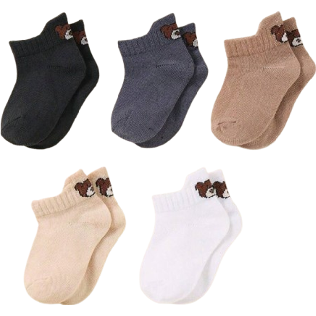 SHEIN 5 - Pack Baby Autumn And Winter Short Socks With Heel - Raising Feature And Charming Bear Prints For 0 - 3Y