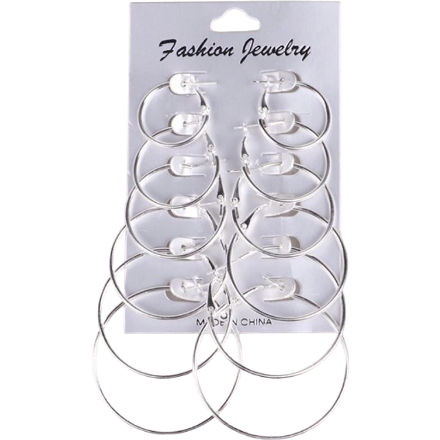 SHEIN 12pcs/set Hoop Earrings Set Stainless Steel Big and Small Different Size Circle Exaggerated C-shaped Decor Gold Hoops Silver Round Hoops Earrings Clas