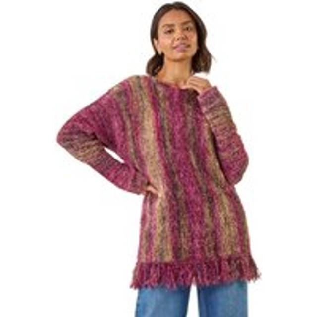 Fluffy Tassel Hem Knit Jumper - Maroon - 12