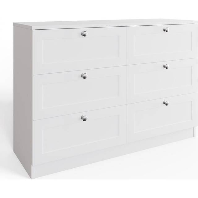 Fwstyle 6 Drawer Chest Of Drawers Pannelled Design White, White