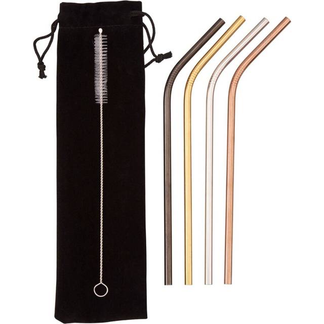 Sleek Design Set Of 4 Straight Straws, Reusable Biodegradable Straws, Portable Straws With Drawstring Bag