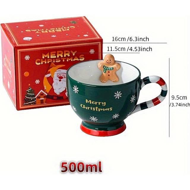 TEMU Ceramic Christmas Coffee Mug 500ml - Festive Cartoon Design, Microwave Safe, Holiday Gifts & Special Occasions