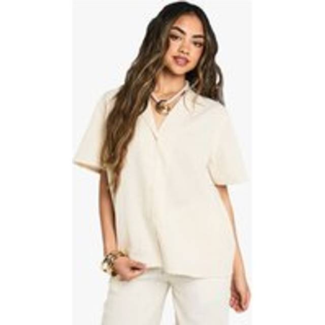 Womens Oversized Short Sleeve Resort Shirt - Beige - 8, Beige