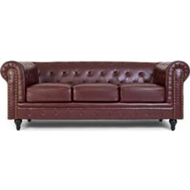 Chesterfield Bonded Leather Sofa - 3 Seater - Brown - Armchair