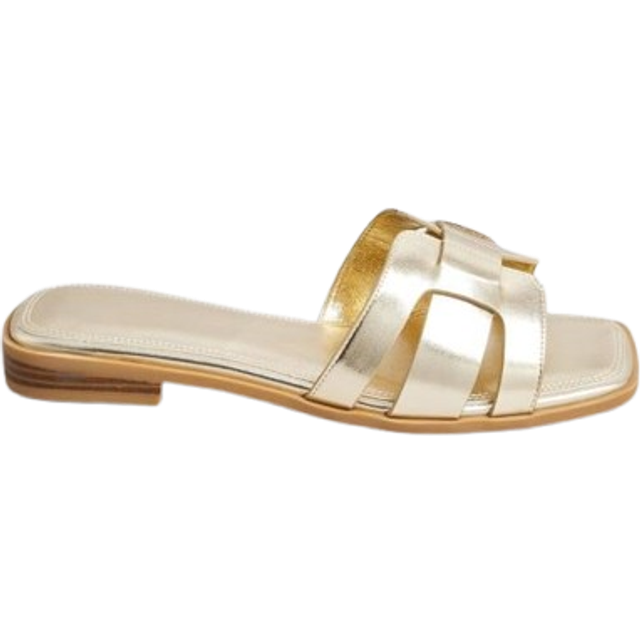Gold Cut Out Mule Sandals In Wide E & Extra Wide eee Fit - 9EEE