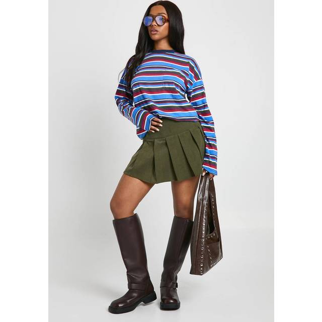 Womens Corduroy Pleated Mini Skirt - Green - 14, Green