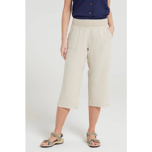 Mountain Warehouse 'skye' Lightweight Stretchy Waist Linen Blend Yoga Capri Pants In Beige - 6