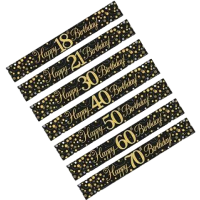 SHEIN 1pc 9ft Banner Sparkling Fizz 16th 18th 21th 30th 40th 50th 60th 65th 70th 80th 90th Birthday Black & Gold Holographic Birthday Party Decoration