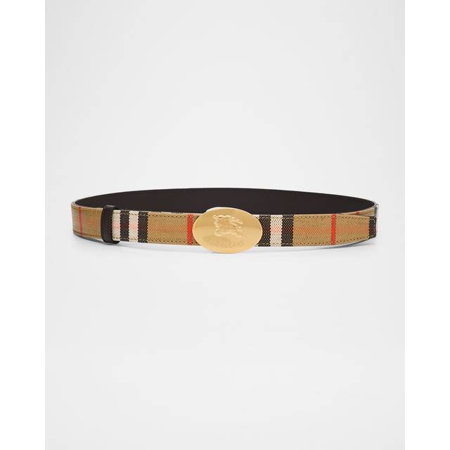 Burberry Reversible Check Knight Stamp Belt - Sand/Peat/Gold