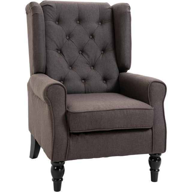 HOMCOM Accent Armchair Home Furniture Retro Tufted Club Wood Fabric Brown, Brown