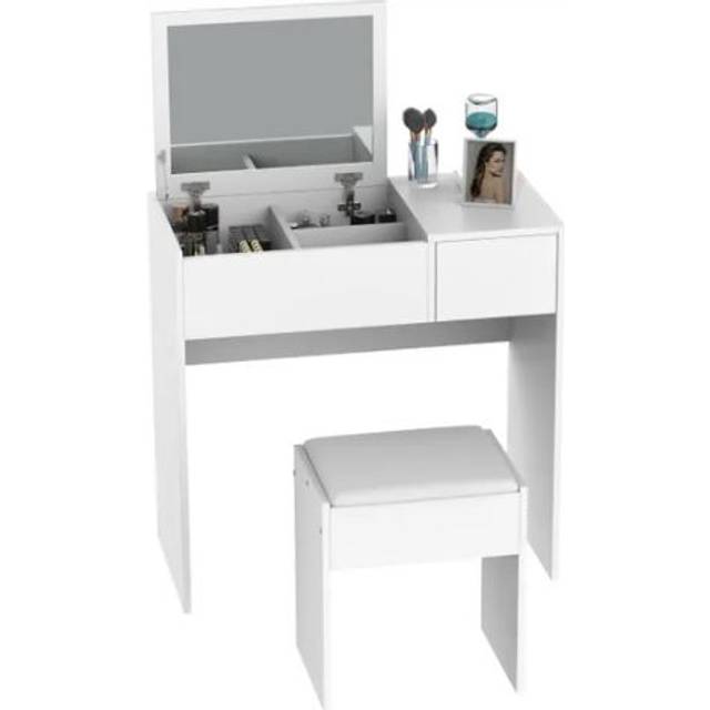 HOMCOM Dressing Table Set with Flip-up Mirror Padded Stool Sliding Drawer White