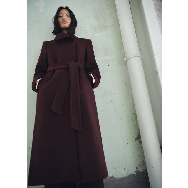 Manteco wool coat with belt maroon - Woman - 2XL - MANGO - Maroon
