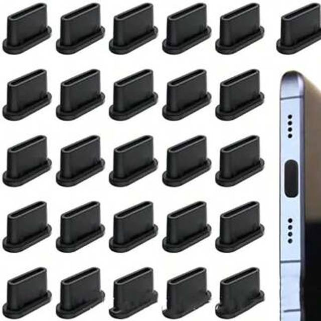 SHEIN 10/20/50pcs Anti Dust Plugs For Type C I Phone 16 Pro Max, 15 Pro Max USB-C Charging Port Dust Cover Silicone Dust Plugs, Black