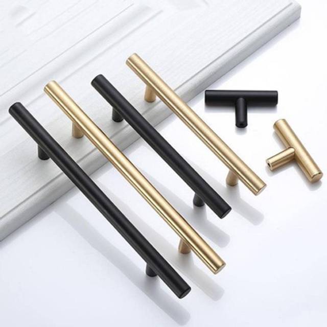 SHEIN 1pc/4pcs Black Golden Cupboard Handle Brushed Stainless Steel Kitchen Cabinet Door Knob Furniture Drawer Pull Hardware Pulls T Bar Handle
