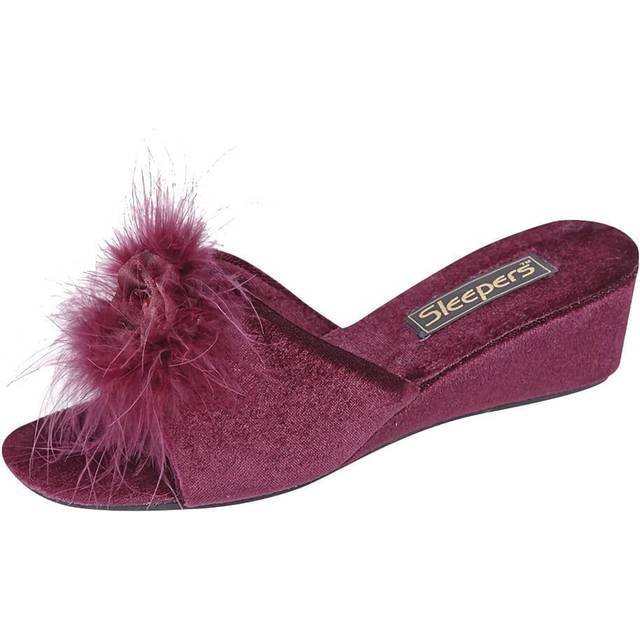 Sleepers Anne Fluffy Boa Womens Slippers | Slip On Shoes  | Burgundy  | UK Size 7