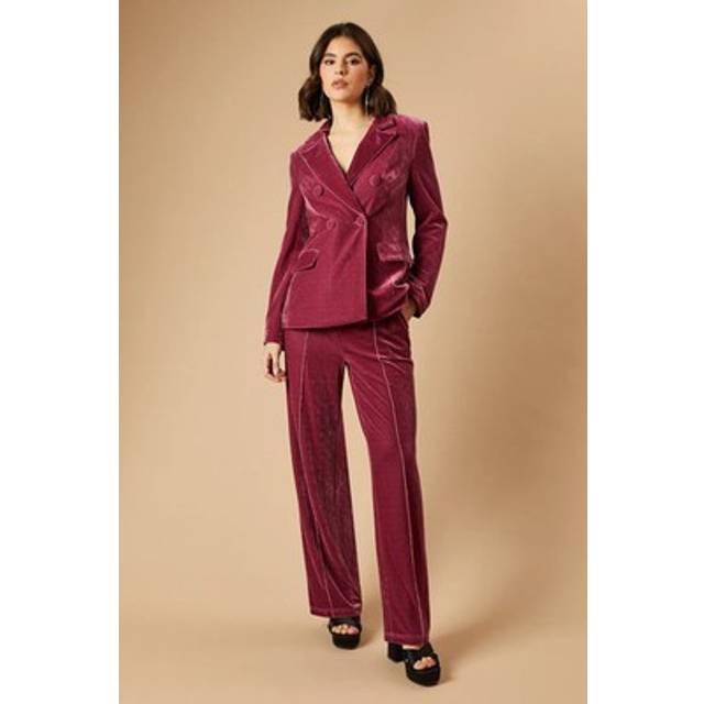 Oasis Womens Trousers Berry Wide Leg Velvet Party Cocktail Comfort Fit
