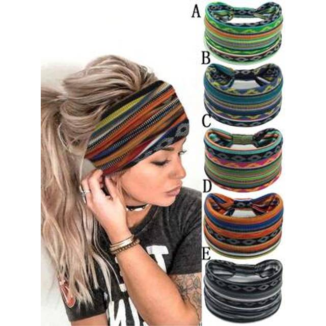 SHEIN 1/2/3/4pcs Boho Yoga Elastic Headbands, Sweat-Absorbing & Stretchy Head Wrap For Women, Hairband