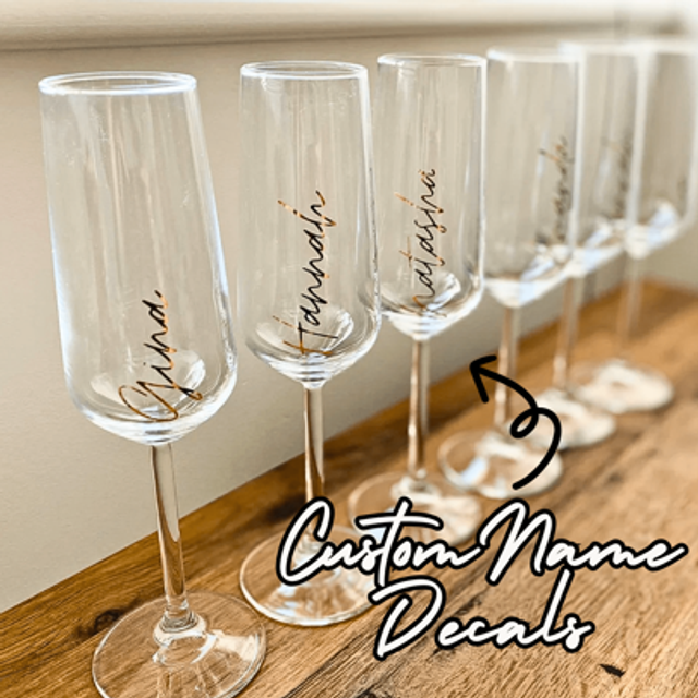 SHEIN Custom Vinyl Name Decals For Wedding Champagne Flutes, Personalized Calligraphy Stickers, Personalised Wedding Decor, Bridesmaid Proposal Vinyl Sticke