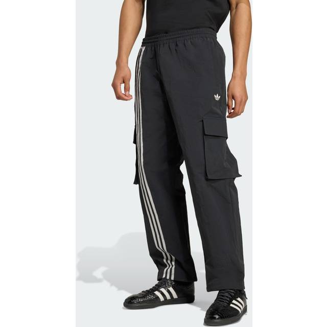 adidas Originals – Svarta, vävda cargobyxor med ränder-Svart/a