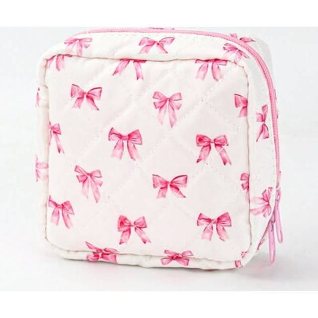 SHEIN 1pc Cute Pink Bowknot Organizer Pouch, Minimalist Solid-Color Multi-Functional Coin Purse, Cosmetic Bag, Sanitary Pad Holder, Travel-Friendly Small Ba