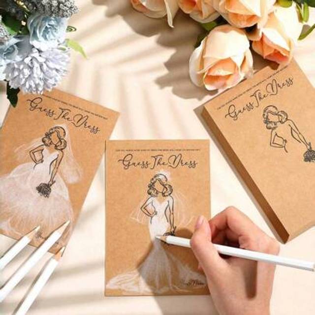 SHEIN 20pcs/Set-Wedding Shower Games 10 Cards And 10 Water Soluble Pencils,The Dress Bridal Shower Games For Guests Include Wedding Shower Games Cards And W