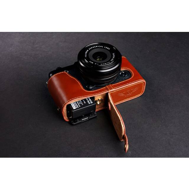 Genuine Real Leather Half Camera Case Bag For Fujifilm Xe1 Xe2 Xe2s Bottom Open