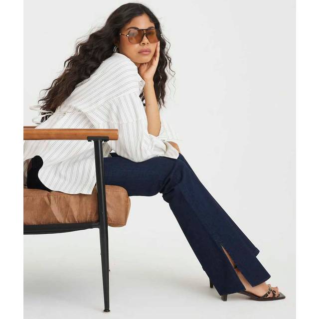 River Island Womens Blue High Rise Split Hem Flared Jeans - 14R