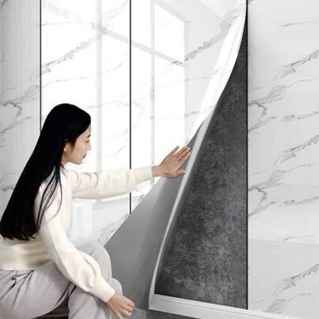 SHEIN 1roll 1.2ã¡ White Imitation Marble Tile Wall Sticker 3d Three-Dimensional Glossy Bathroom Sticker Waterproof Kitchen Aluminum Plastic Plate Living Ro