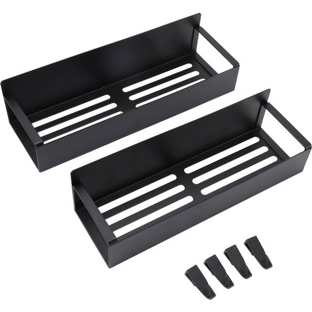 2PCS Magnetic Spice Rack for Refrigerator Strong Magnetic Shelf with 4 Removable Hooks for Holding Black