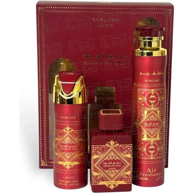 Lattafa Bade'e Al Oud Sublime 100ml EDP Spray + 200ml Perfume Spray + 300ml Air Freshener Gift Set