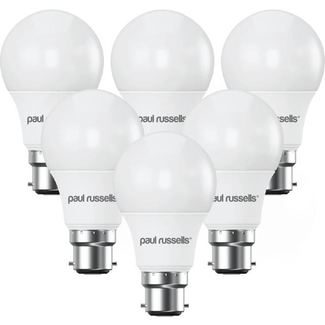 Paul Russells Led Gls Dimmable Bulb Bayonet Cap Bc B22, 8.5W 806Lumens 60W Equivalent, 6500K Day Light Bulbs, Pack Of 6 - One Size