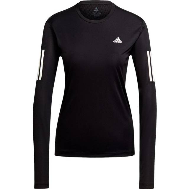 Adidas Over The Run Long Sleeve Tee With Classic Three Stripes And Thumbhole Women Tops Black H59272 S