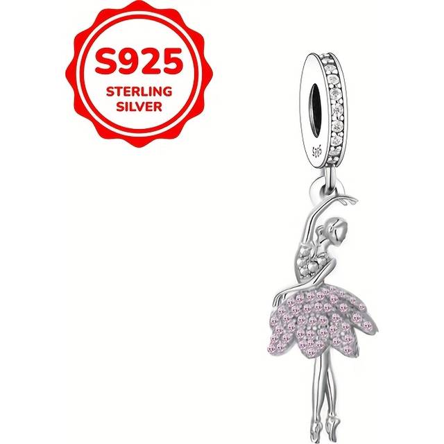 TEMU 1pc 925 Sterling Silver Ballet Girls Pendant Charms Beads, Original Charms Bracelet Making