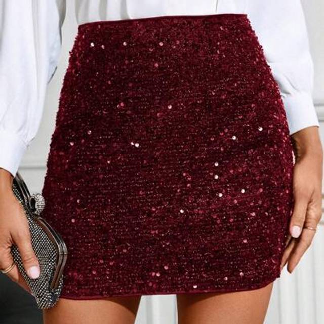 Gownix Women&#39;s Solid Color Glitter Sequin Elegant Mini Skirt