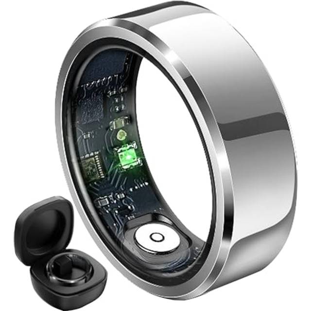 Smart Ring för Kvinnor Män, Fitness Tracker Ring med Laddningsfodral, IP68 Vattentät, 7 Dagars Batteri, Intelligent Ring Sömnövervakning(Silver,11#)