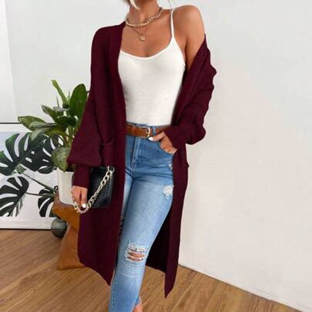 Calvaya Plain Long Sleeve Cardigan, Casual Everyday Wear Burgundy Cardiganlong Cardigans Ladieslong Sweater Cardigan