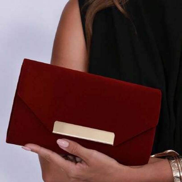 SHEIN 1 Pc New Autumn And Winter Velvet Red Envelope Bag, Ankara Red With A Gentle And Romantic Atmosphere, Burgundy Evening Bag, Women Clutches, Fashionabl