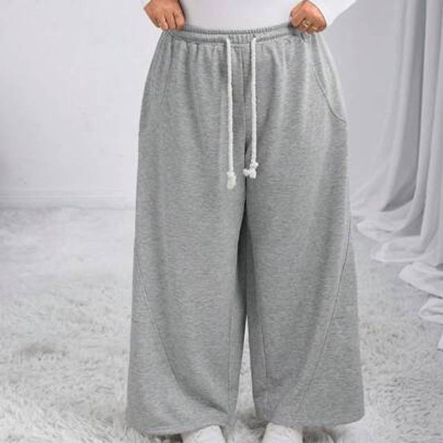 SHEIN Women&#39;s Summer Streetwear Going Out Break Outfits Plus Size Elastic Waistband Comfortable Grey Scimitar Pants