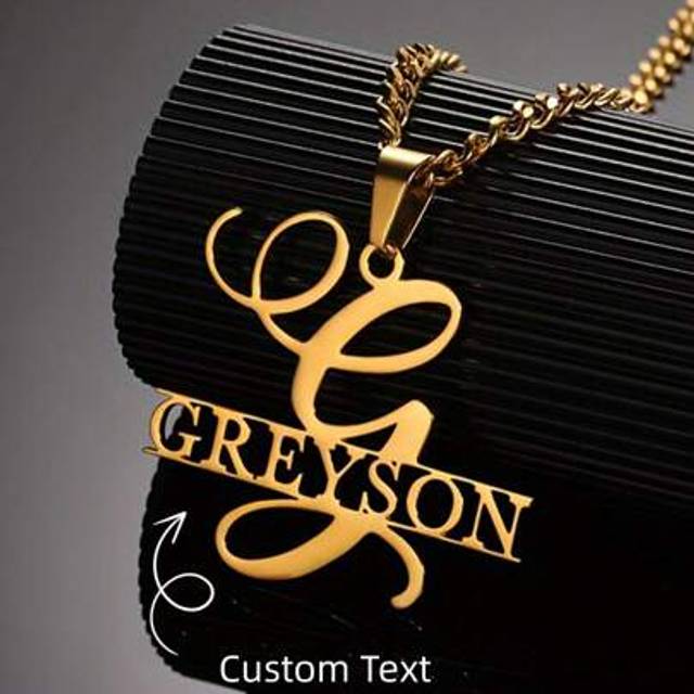 SHEIN 1PC Girls Custom Engraved Golden Name Necklace - Personalized Stainless Steel Cuban Chain With Elegant Script Design, Durable & Stylish Jewelry Gift F