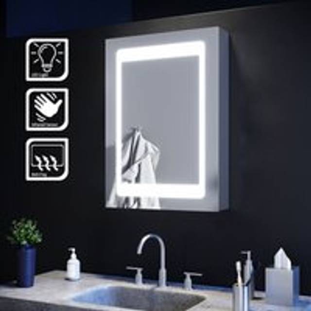 Elegant - Illuminated led Mirror Cabinet with Lights with Sensor Switch and Demister Pad Stainless Steel Wall Mount Storage Unit