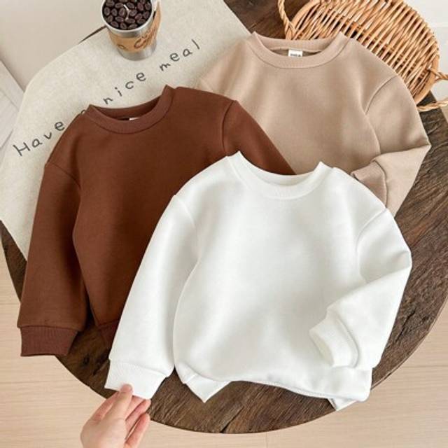 SHEIN LMoss 3pcs/Set Baby Girl Solid Color Cute Thermal Lined Round Neck Long Sleeve Sweatshirt, Autumn/Winter Baby Solid Sweater Baby Pullover Sweater Baby