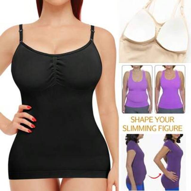 SHEIN Women Tummy Control Shapewear Tops With Built In Bra Cami Vest Compression Camisole Tank Top Padded Body Shaper Slimming Underwear